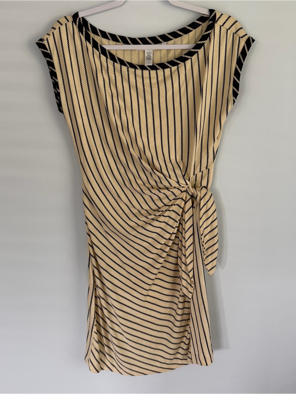 Diane von Furstenberg DVF Silk Dress Womens 8 Cream Black Rope Stripe Side Tie